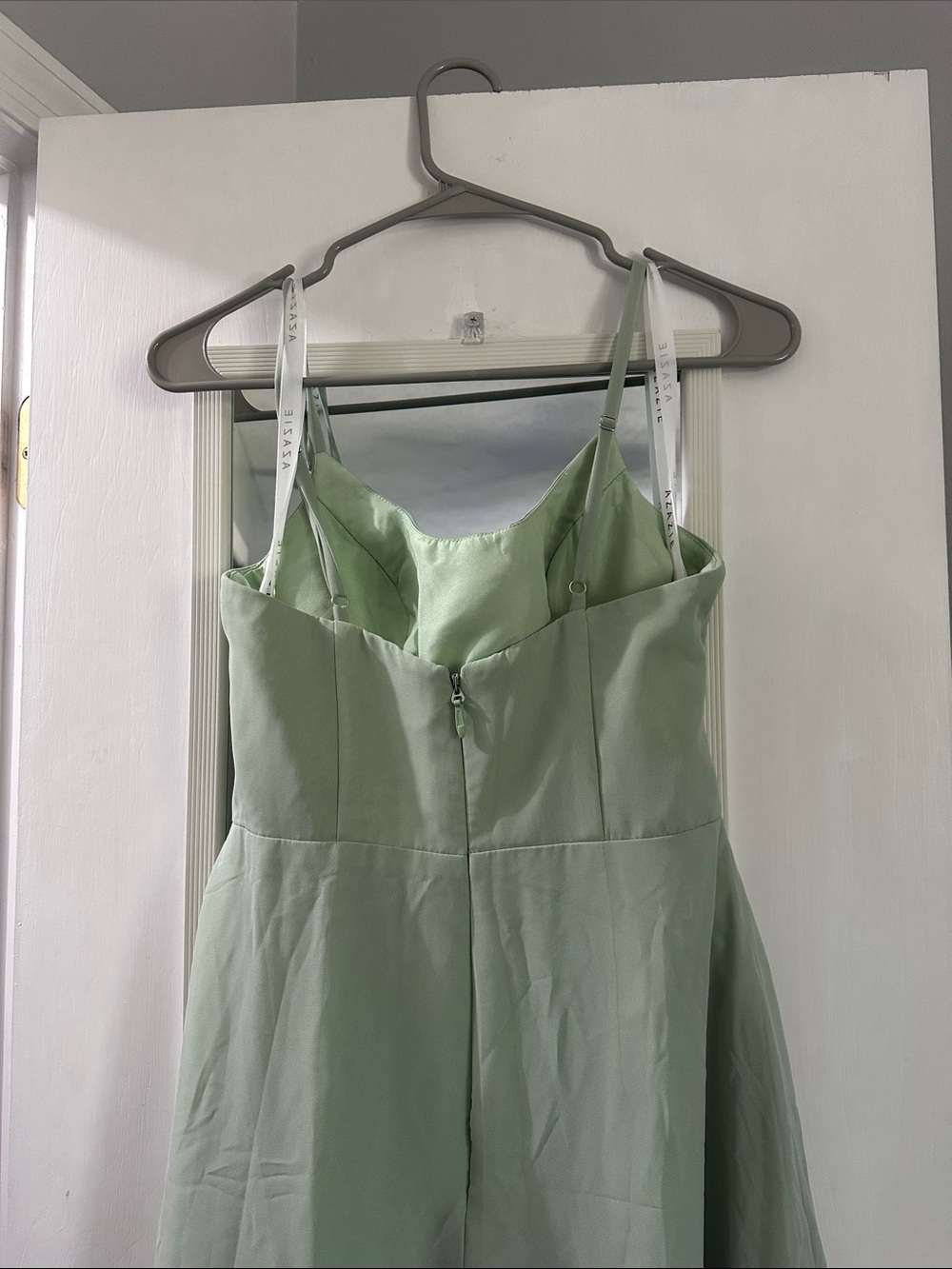 Azazie sage green square neck bridesmaid dress with slit - Picture 4 of 5